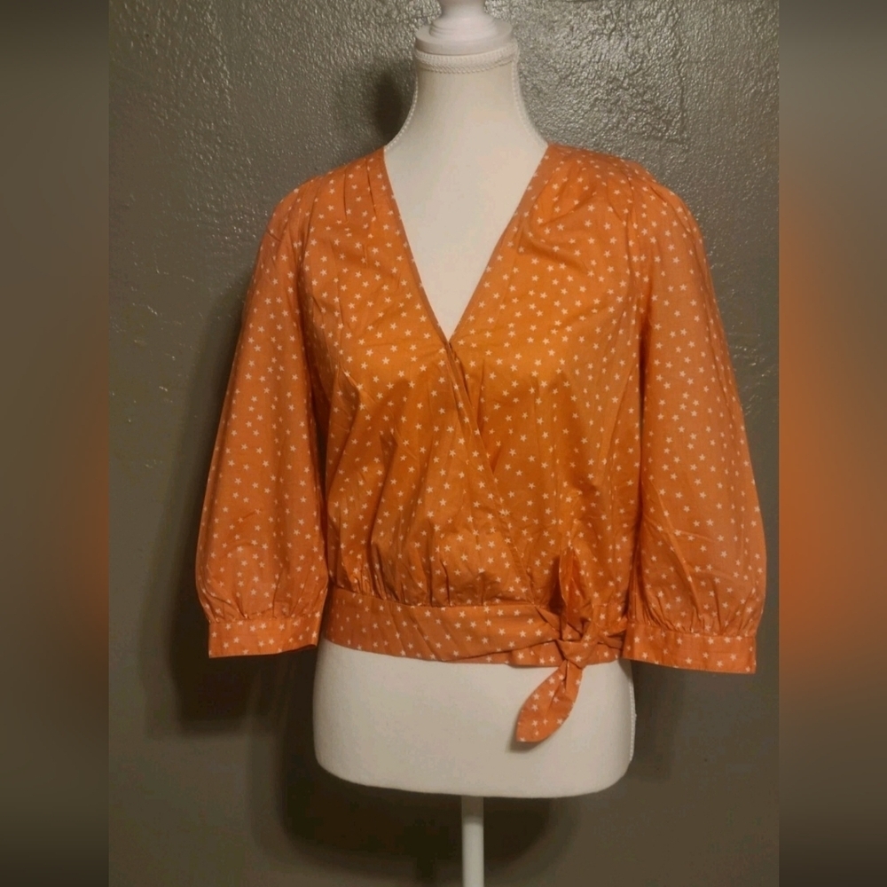 Madewell Chic Stylish 100% cotton women's wrap top, star print & white XS - Picture 11 of 11